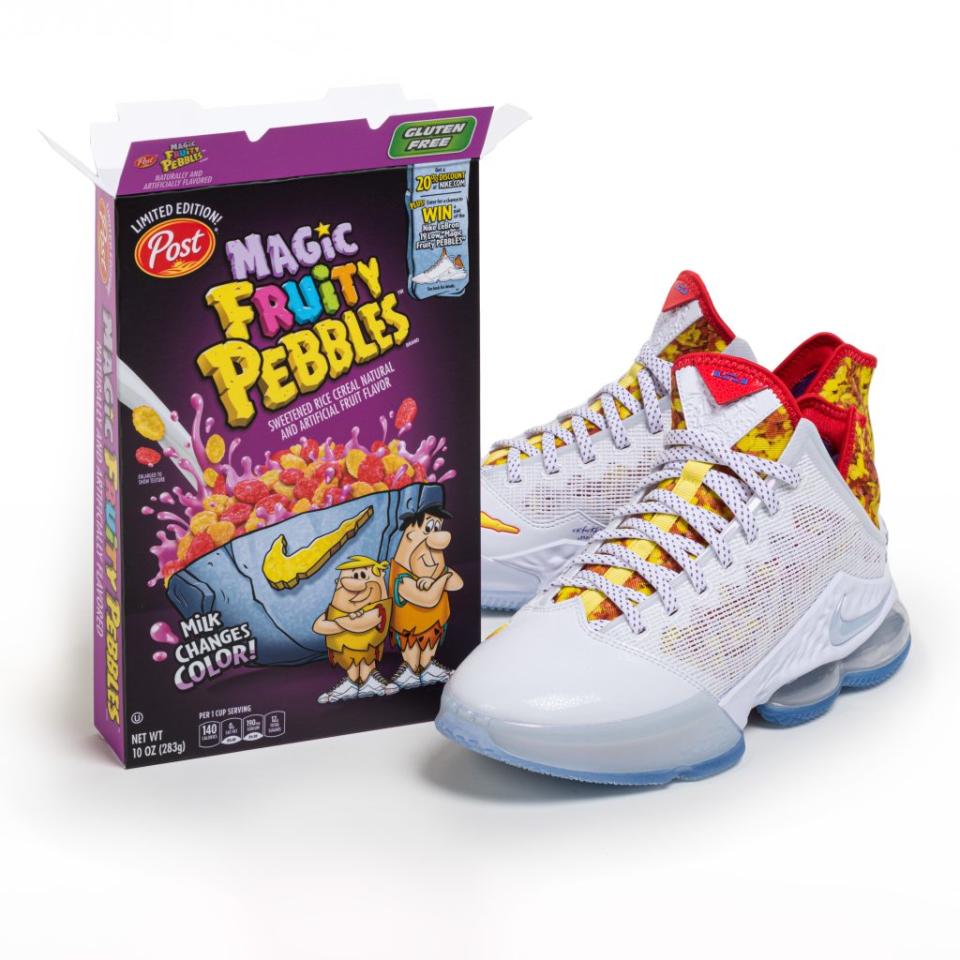 The Nike LeBron James 19 Low Magic Fruity Pebbles sneakers. - Credit: Courtesy of Pebbles/Post Consumer Brands