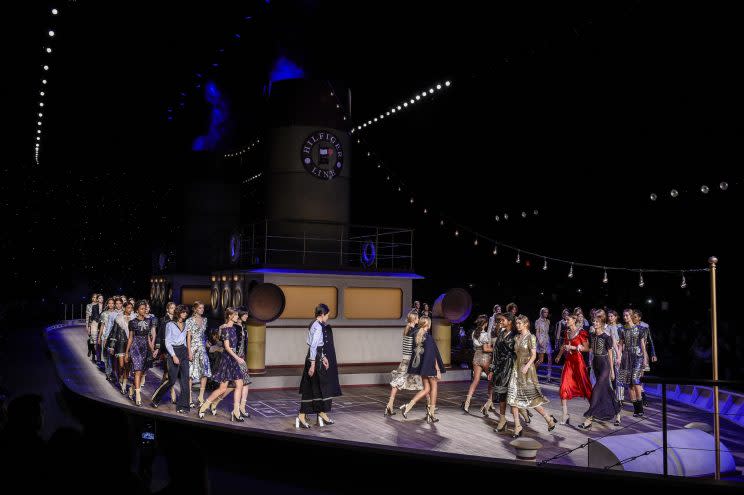 Models walk the runway wearing Tommy Hilfiger Women’s Fall 2016 during New York Fashion Week on Feb. 15, 2016. This year, Tommy Hilfiger will show his collection in Los Angeles, not New York. (Photo: Getty Images)