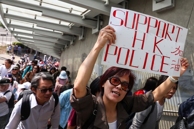 Pro-government rally supporting the police and government at the Legislative Council building in Hong Kong