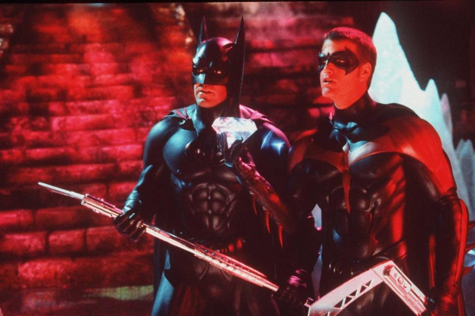 Clooney as the superhero in Batman And Robin Movie alongside Chris O’Donnel as Robin (Getty Images)