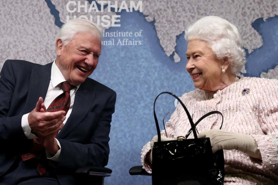 David Attenborough sits next to Queen Elizabeth during the annual Chatham House award in London (REUTERS)