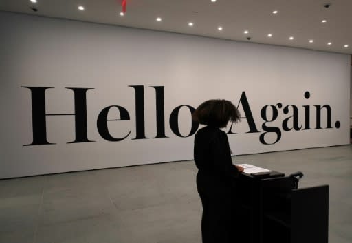 A message welcomes the public to the newly renovated Museum of Modern Art in New York