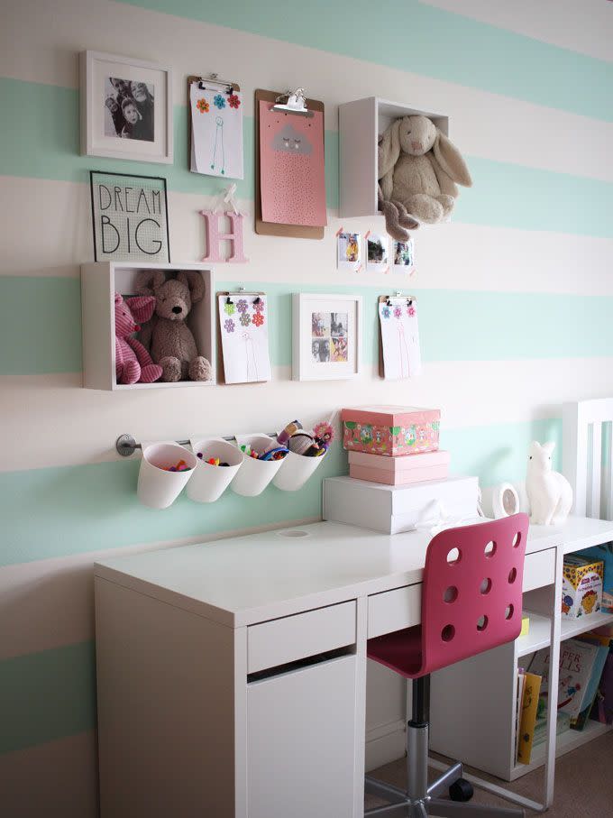 29) Add Interest with a Classic Mint Green and White Striped Wall