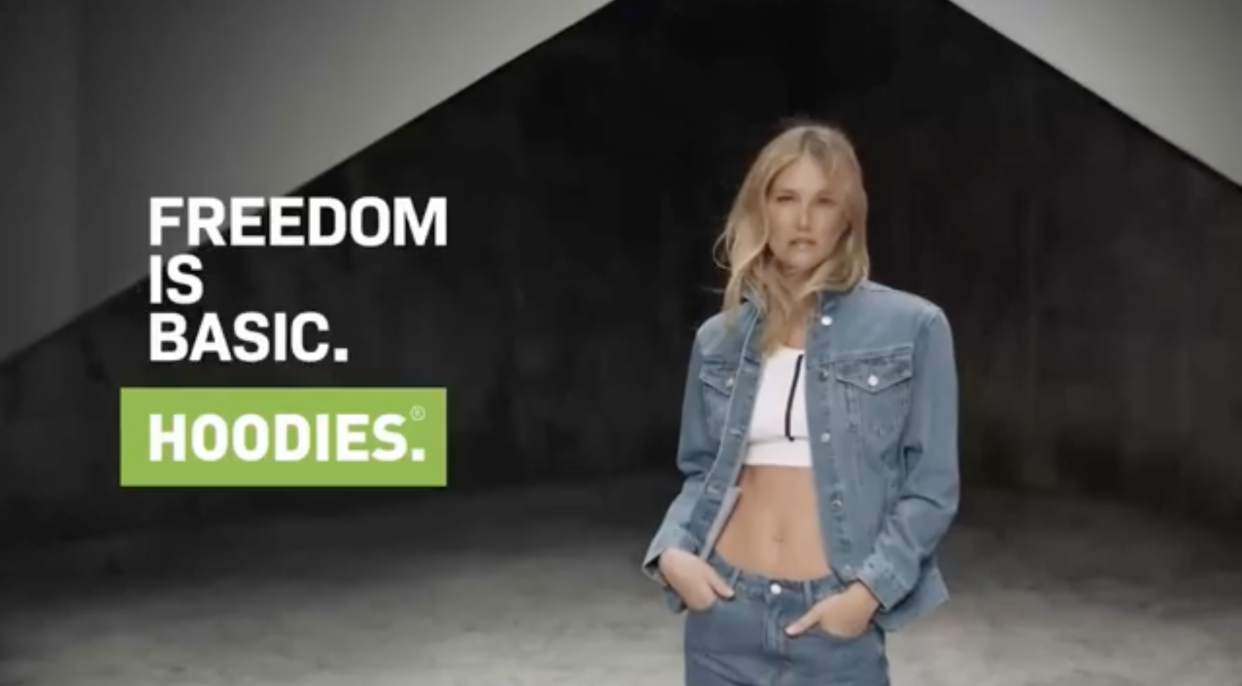 A new advertisement for the clothing brand Hoodies is being called Islamophobic. (Photo: Facebook/Bar Refaeli/Hoodies)
