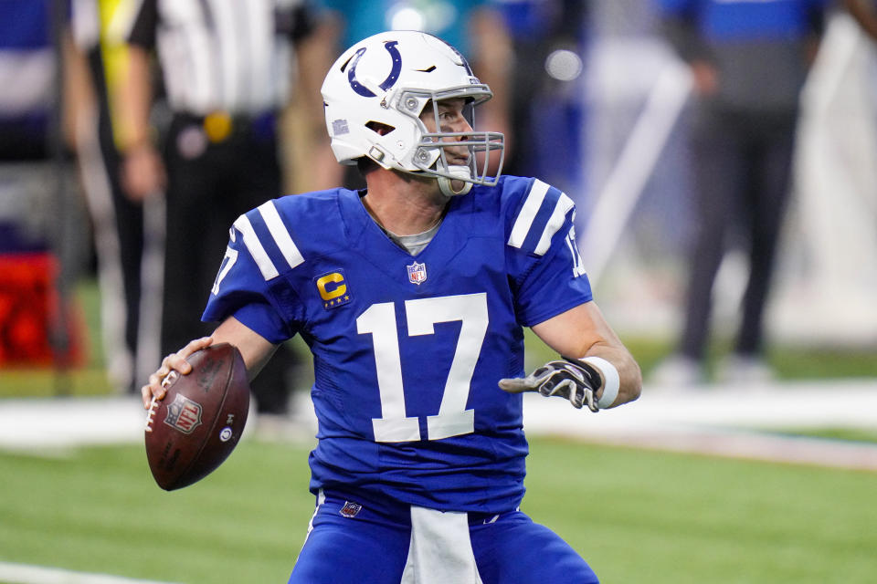 Indianapolis Colts quarterback Philip Rivers (17) throws against the Houston Texans in the first half of an NFL football game in Indianapolis, Sunday, Dec. 20, 2020. (AP Photo/AJ Mast)