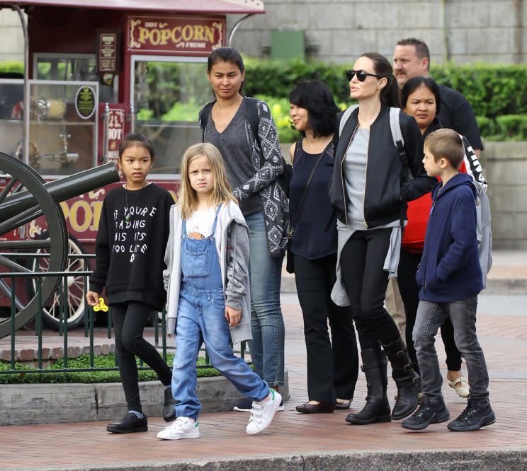 <em>Angelina Jolie celebrates Shiloh’s 11th birthday at Disneyland with her kids: Knox, Vivian and Zahara, and a group of friends visiting from Cambodia on May 26 2017 [Photo: The Mega Agency]</em>