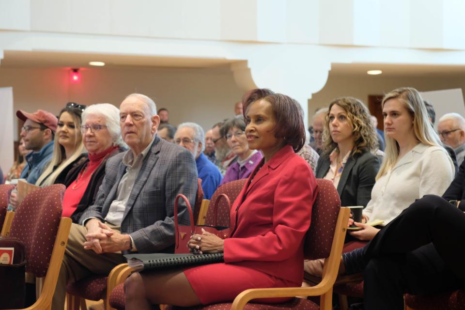 Mayor Pro Tem Freda Powell looks on from the audience during the Texas Historical Commission's preservation forum in downtown Amarillo.