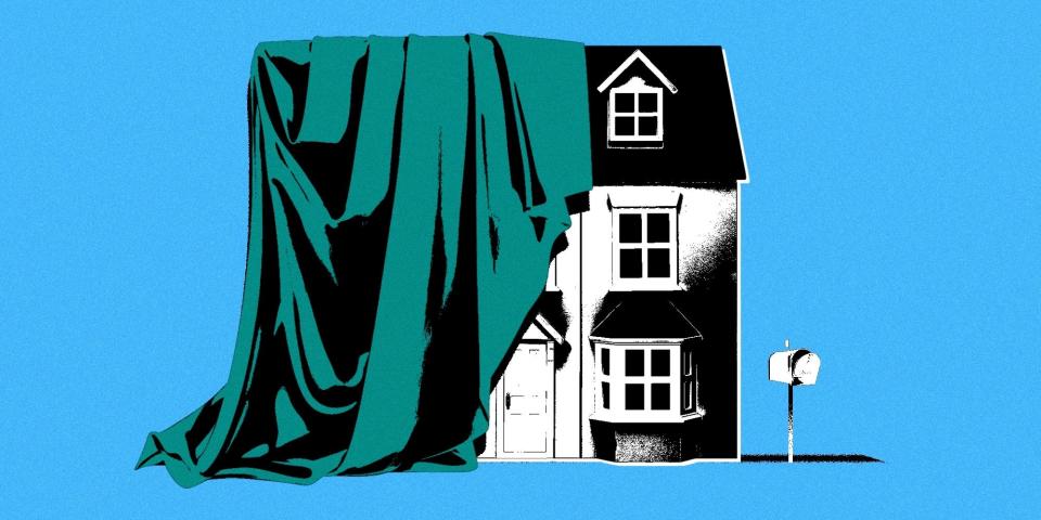 A graphic of a home half-covered by a sheet