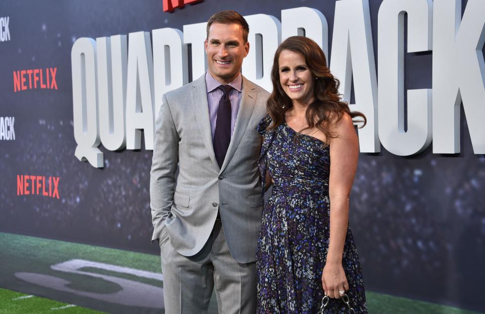 Kirk Cousins and his wife Julie arrive for the premiere of Netflix's docuseries.