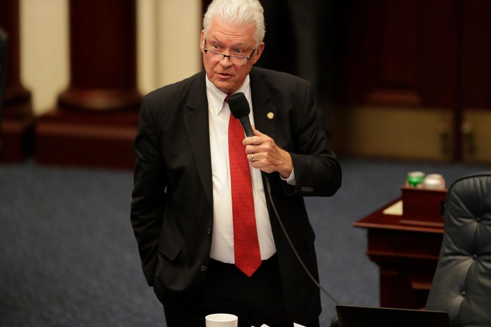 Rep. Rick Roth speaks in support of HB 265, which would require parental consent for abortion, during debate of the bill on the House floor at the Capitol Thursday, Feb. 20, 2020. 