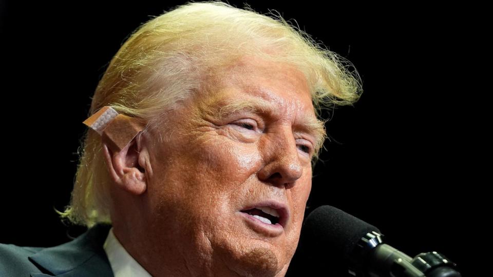 PHOTO: Republican presidential candidate former President Donald Trump speaks at a campaign rally, July 20, 2024, in Grand Rapids, Michigan (Evan Vucci/AP)