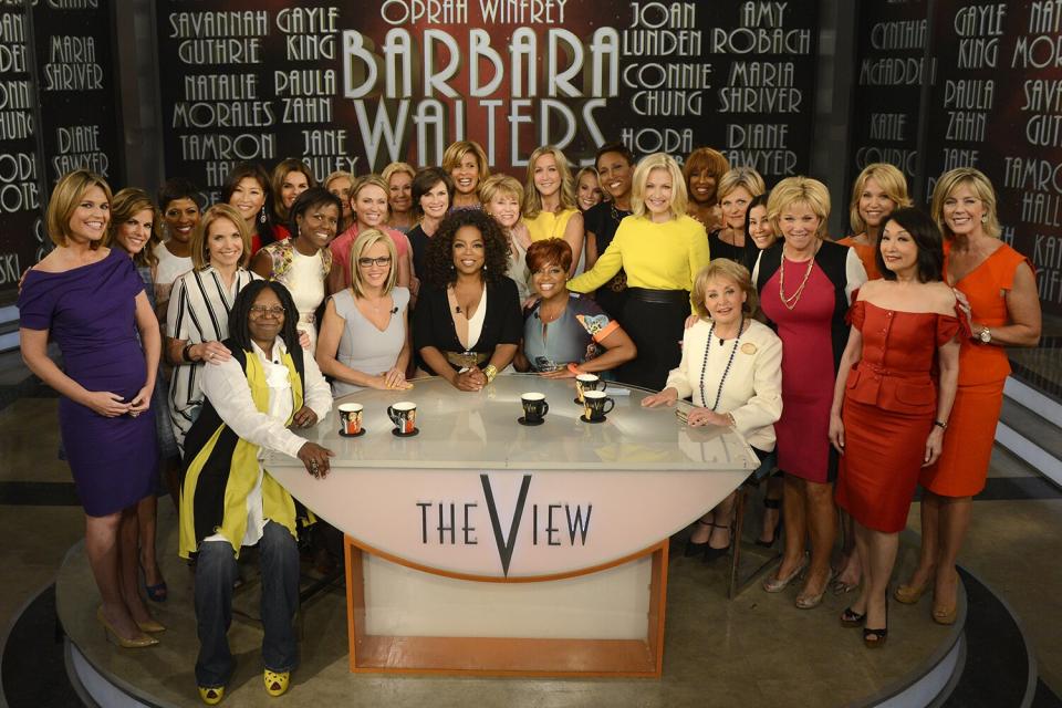 Oprah Winfrey leads to one historic, monumental television event when Winfrey does a landmark roll call of introducing 25 incredible female journalists who were influenced by Barbara Walters