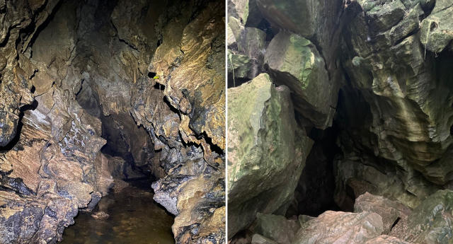 photos of inside the cave, showing its depth. 