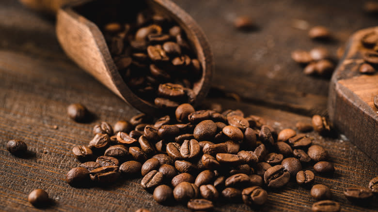 coffee beans on spoon