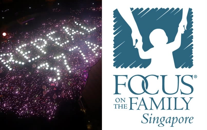 Photos showing a Pink Dot SG gathering at Hong Lim Park in 2019 calling for a repeal of Section 377A of the Penal Code, and Focus on the Family. (PHOTOS: Reuters/Focus on the Family)