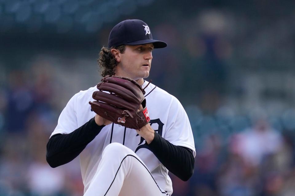 Tigers pitcher Casey Mize throws during the first inning against the Orioles on Thursday, July 29, 2021, at Comerica Park.