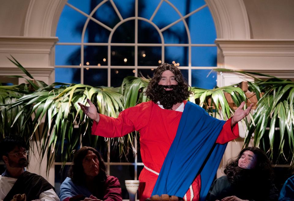 Heath Randolph plays Jesus during the dress rehearsal for the reenactment of The Last Supper by Leonardo da Vinci at Royal Poinciana Chapel April 4, 2023 in Palm Beach. The 7:15 p.m. Maundy Thursday program will include the visual reenacting The Last Supper by Men and Friends of the Congregation, harp and chorale soloists and Communion at Royal Poinciana Chapel April 6, 2023. 