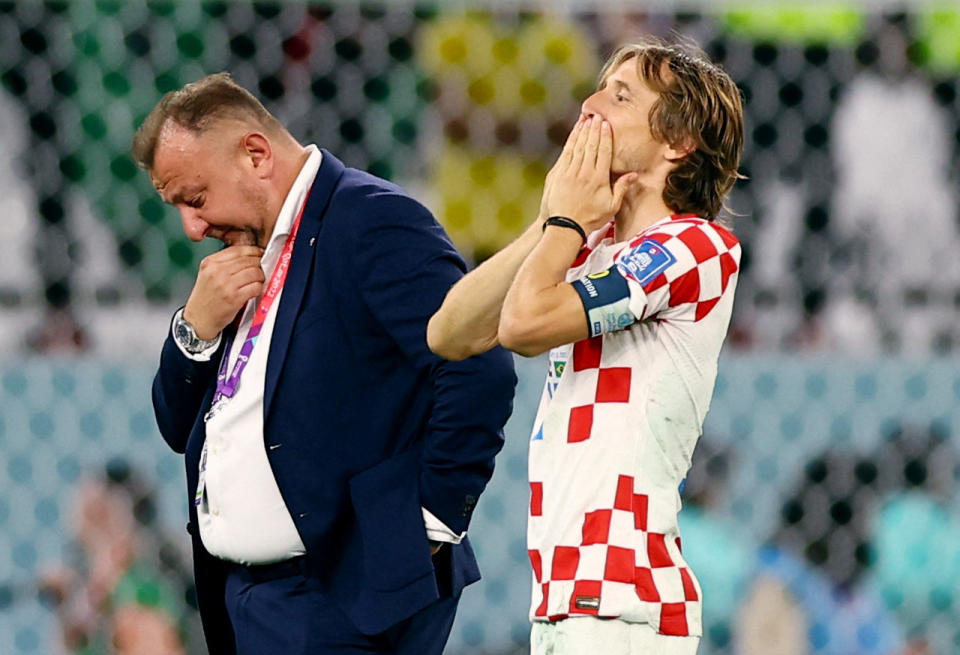 Luka Modric celebrando el pase Croacia a las Semifinales de Qatar 2022 tras vencer a Brasil. (REUTERS/Matthew Childs)