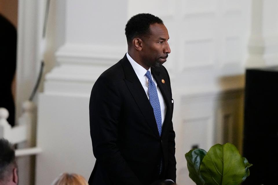 A photo of Atlanta Mayor Andre Dickens arriving for a tribute service for former first lady Rosalynn Carter.