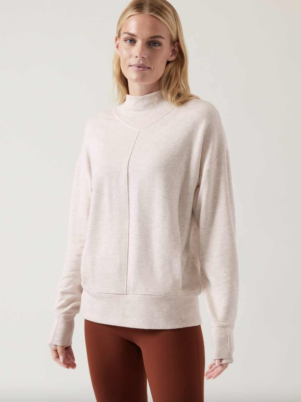 Apollo Crewneck Sweatshirt in toasted brown heather (Photo via Athleta)