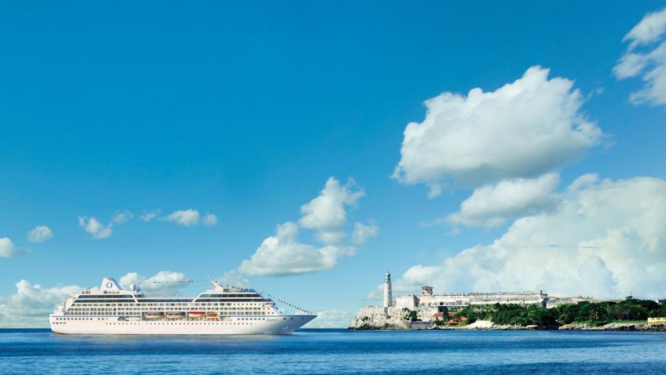 Insignia cruise ship pulling into Cuba port