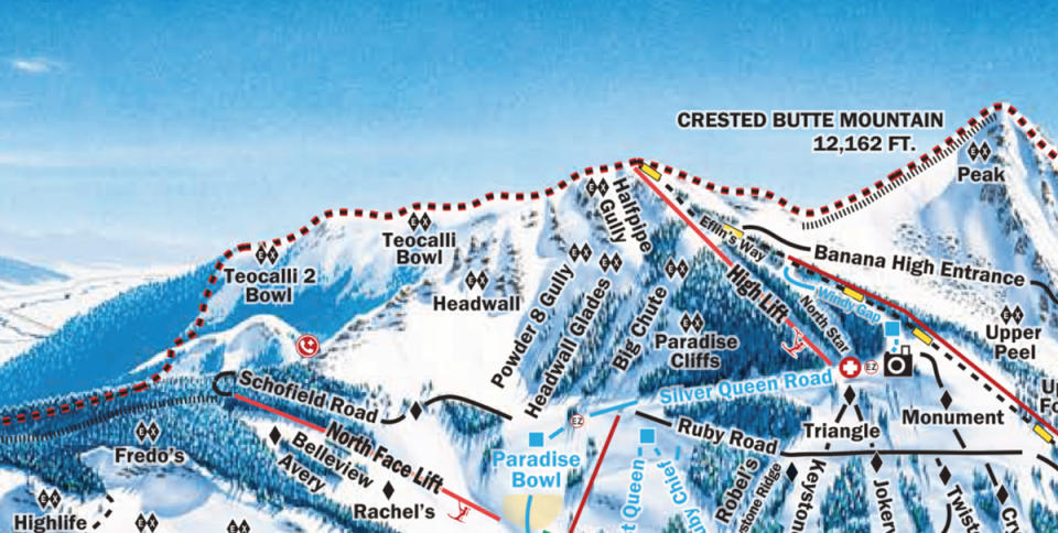 Teo 2 Bowl on Crested Butte's winter trails map. <a href="https://scene7.vailresorts.com/is/image/vailresorts/20231102_CB_winter-trail_map_001?fmt=png-alpha&wid=4000&hei=2500&fit=constrain,1&resMode=sharp2" rel="nofollow noopener" target="_blank" data-ylk="slk:Courtesy of Crested Butte.;elm:context_link;itc:0;sec:content-canvas" class="link ">Courtesy of Crested Butte. </a>