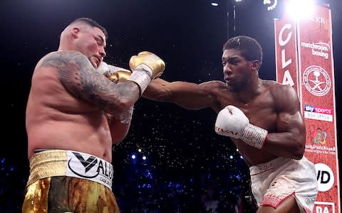 Andy Ruiz Jr. (left) in his fight against Anthony Joshua in their IBF, WBA, WBO & IBO World Heavyweight Championship contest at the Diriyah Arena, Diriyah, Saudi Arabia. - Credit: Nick Potts/PA Wire&nbsp;