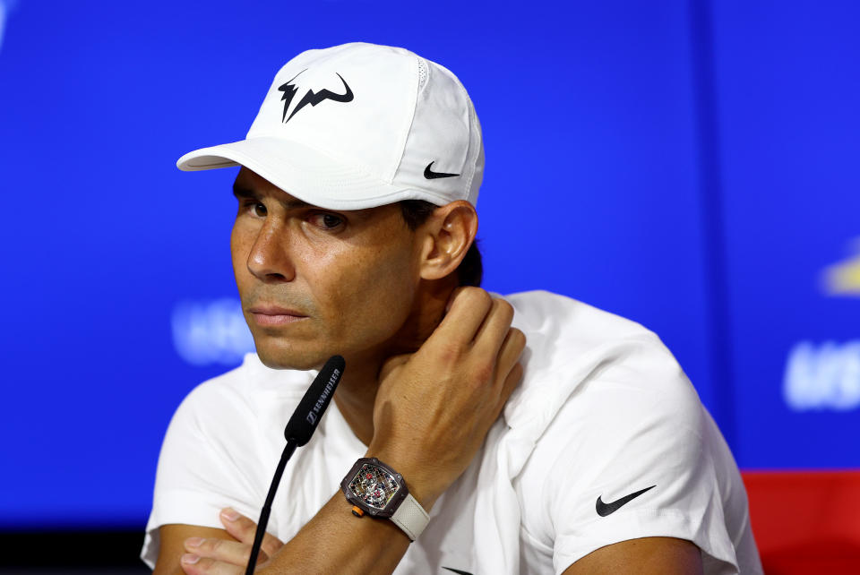 Rafa Nadal, pictured here speaking to the media at a press conference ahead of the US Open.