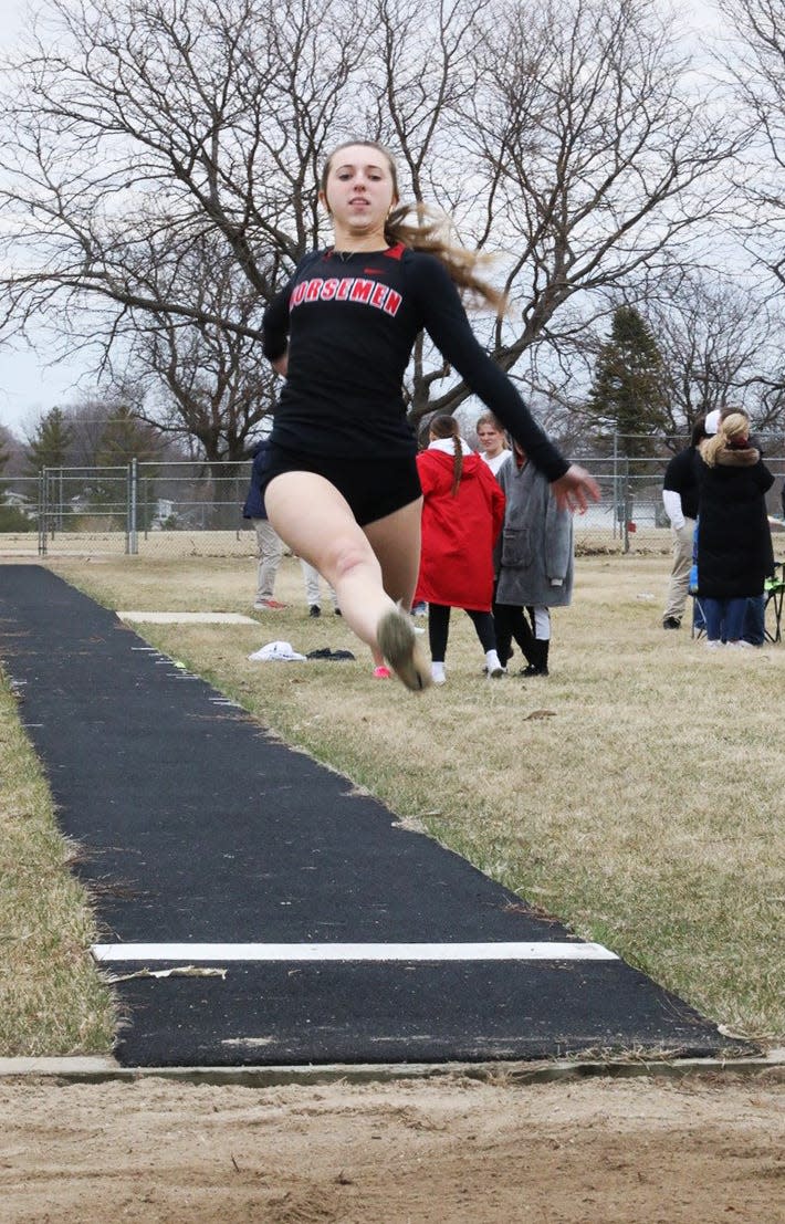 Laurel Osborn won the girls' long jump at the Norse co-ed quadrangular track meet April 3 in Gilbert with a jump of 14 feet, 3 inches.