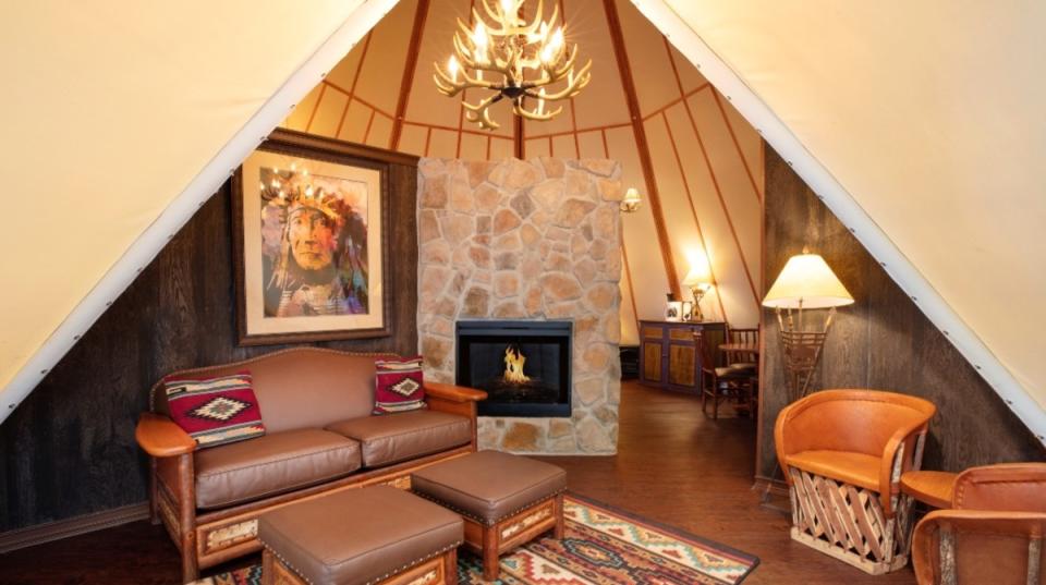 Luxe Teepee accommodations at Westgate River Ranch Resort & Rodeo.<p>Westgate River Ranch Resort & Rodeo</p>