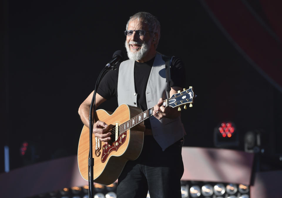 FILE - British singer-songwriter Yusuf / Cat Stevens performs at the 2016 Global Citizen Festival in Central Park in New York on Sept. 24, 2016. Stevens will release a new album of original songs this summer. The 12-song collection is called “King of a Land” and comes out in June on George Harrison-founded Dark Horse Records. (Photo by Evan Agostini/Invision/AP, File)