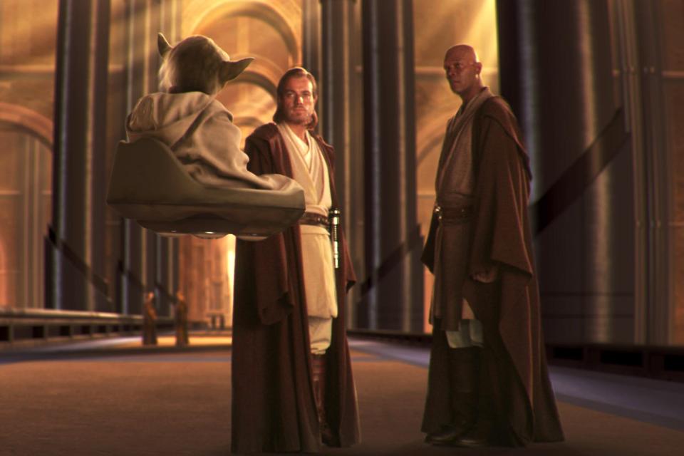 Star Wars: Episode II - Attack of the Clones L to R: Yoda, Ewan McGregor and Samuel L. Jackson