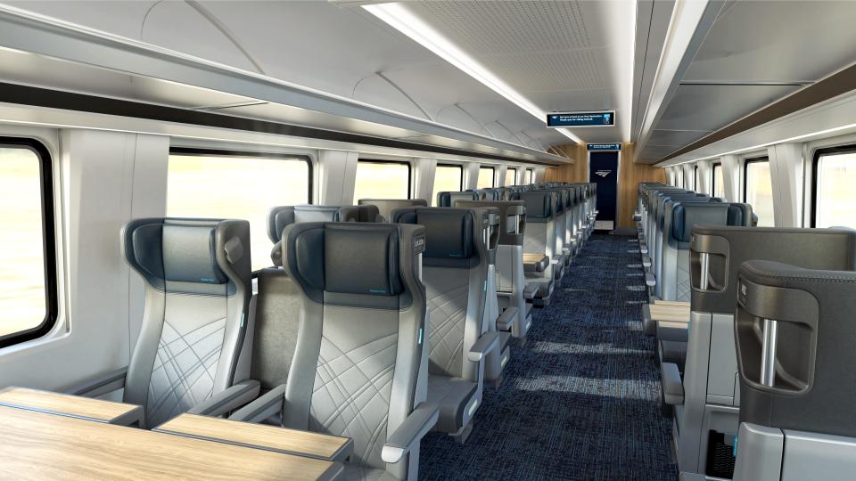 Rendering of business class on Amtrak's new Airo trainsets.