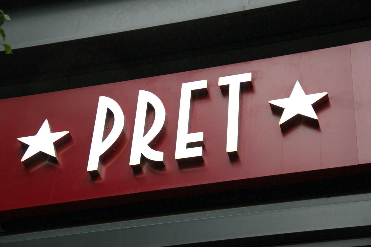 LONDON, UNITED KINGDOM - 2020/07/08: Pret a Manger, the coffee chain is to close 30 stores across the UK as a result of declining sales, putting around 1,000 jobs at risk and reduced headcount across many of its remaining 380 shops.  Many UK businesses are announcing job losses due to the effects of the Coronavirus Pandemic and Lockdown. (Photo by David Mbiyu/SOPA Images/LightRocket via Getty Images)