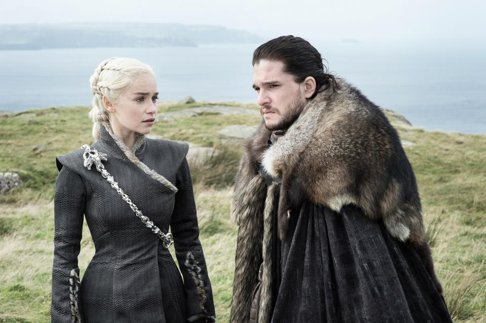 Emilia Clarke as Daenerys Targaryen and Kit Harington as Jon Snow (©2017 Home Box Office, Inc. All rights reserved. HBO® and all related programs are the property of Home Box Office, Inc.)