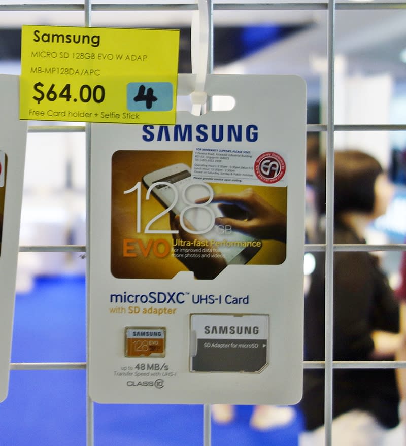 Priced at $64, the Samsung EVO 128GB microSD is large on capacity, and easy on the pocket. It comes with a SD card adapter for more flexible usage.