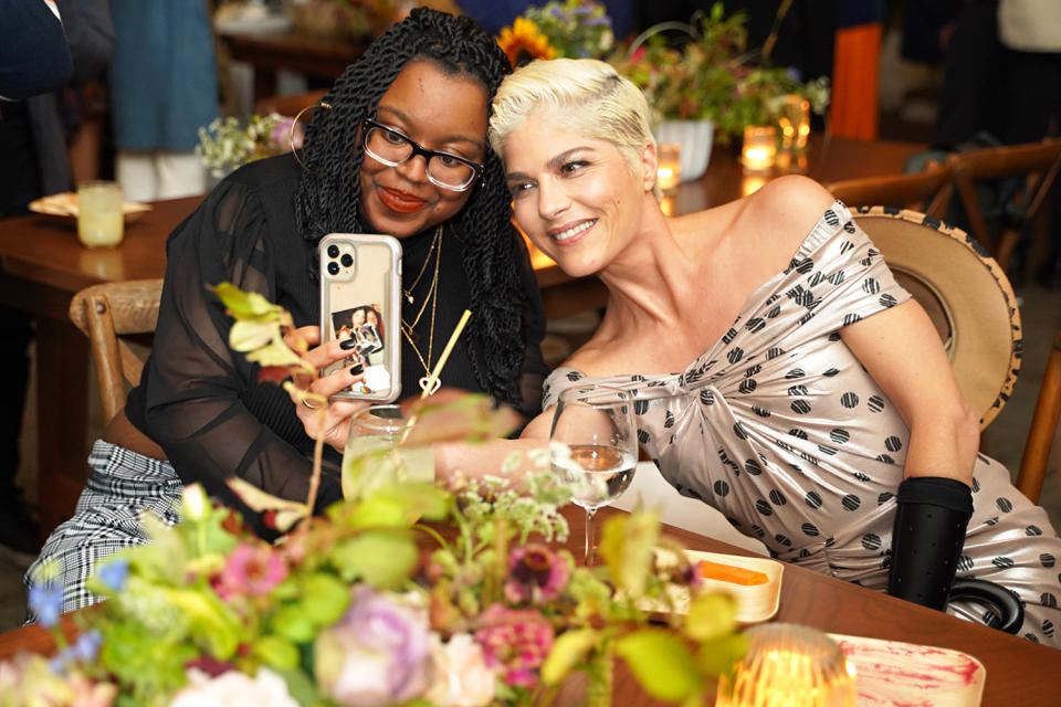 <p>Selma Blair poses for a selfie with activist and author Keah Brown to celebrate the actress' discovery+ documentary <em>Introducing, Selma Blair </em>at the Hampton Film Festival in New York on Oct. 9.</p>