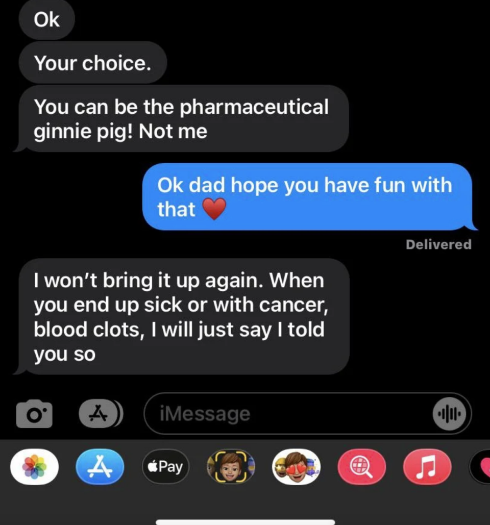 Dad shaming his kid for getting the COVID-19 vaccine