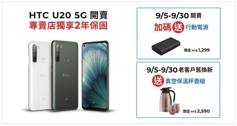 HTC專賣店限時HTC U20 5G首賣加碼活動及老客戶舊換新購機禮活動（圖／宏達電提供）