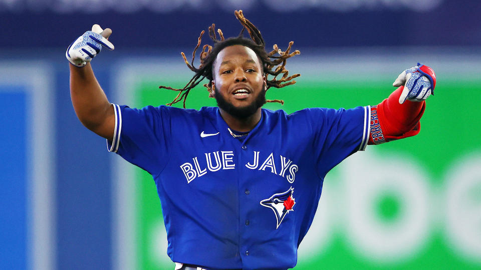 Blue Jays slugger Vladimir Guerrero Jr. says he has no interest in playing for the Yankees.  (Photo by Vaughn Ridley/Getty Images)