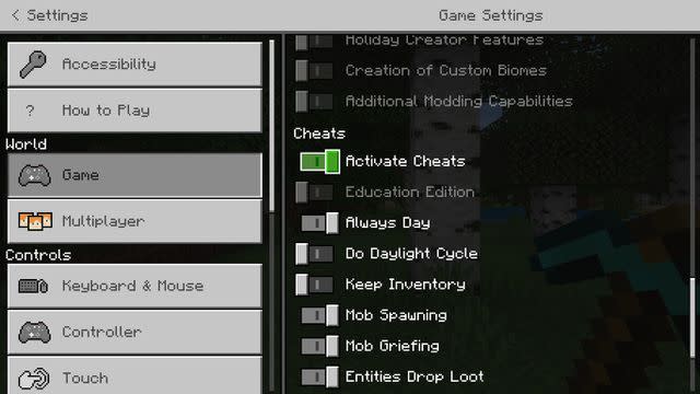 In-Game Menu/Cheats/Game Settings