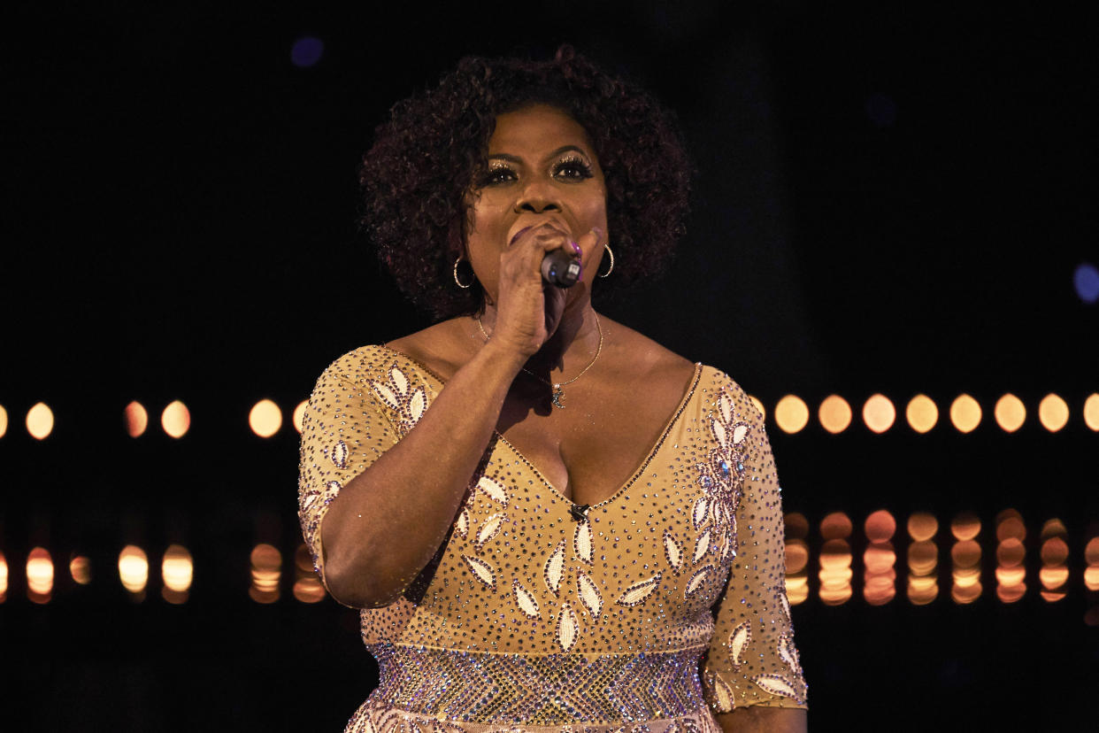 EMBARGOED PICTURE: FOR PUBLICATION FROM THURSDAY 2nd DECEMBER 2021 
From Spungold Productions 

STRICTLY THE REAL FULL MONTY 
Monday 13th and Tuesday 14th December 2021
On ITV 

Pictured: Brenda Edwards preforming on stage at the Blackpool Winter Gardens, Empress Ballroom  

First it was the men who bared all, to raise awareness of
life-saving cancer checks. Then it was the womenÕs chance to shine. Last year, the men and women joined forces to deliver the most sensational performance yet in The Real Full Monty on ice. So, how to top that?

Welcome to Strictly the Real Full Monty! Ashley Banjo is back with a bang to lead a brand-new line-up of brave celebrities ready to take the strip to a whole new level.

Bringing old school glitz and glamour to the all-new supersized strip, this is a Monty dance extravaganza.

In front of a guaranteed to be screaming audience, there will be a completely new twist for the 10 nervous celebrities baring all, determined to remind viewers that getting private areas checked can save their lives.

With star singers, stunning guest performances and sensational solos, expect the unexpected. With new dance mentors joining AshleyÕs team to ensure every move is en pointe, this is strictly the most ambitious Full Monty yet!

(C) ITV 

Photographer : Matt Frost 

For further information please contact Peter Gray
0207 157 3046 peter.gray@itv.com  

This photograph is © ITV and can only be reproduced for editorial purposes directly in connection with the programme STRICTLY THE REAL FULL MONTY or ITV. Once made available by the ITV Picture Desk, this photograph can be reproduced once only up until the Transmission date and no reproduction fee will be charged. Any subsequent usage may incur a fee. This photograph must not be syndicated to any other publication or website, or permanently archived, without the express written permission of ITV Picture Desk. Full Terms and conditions are available on the website https://www.itv.com/presscentre/itvpictures/terms



