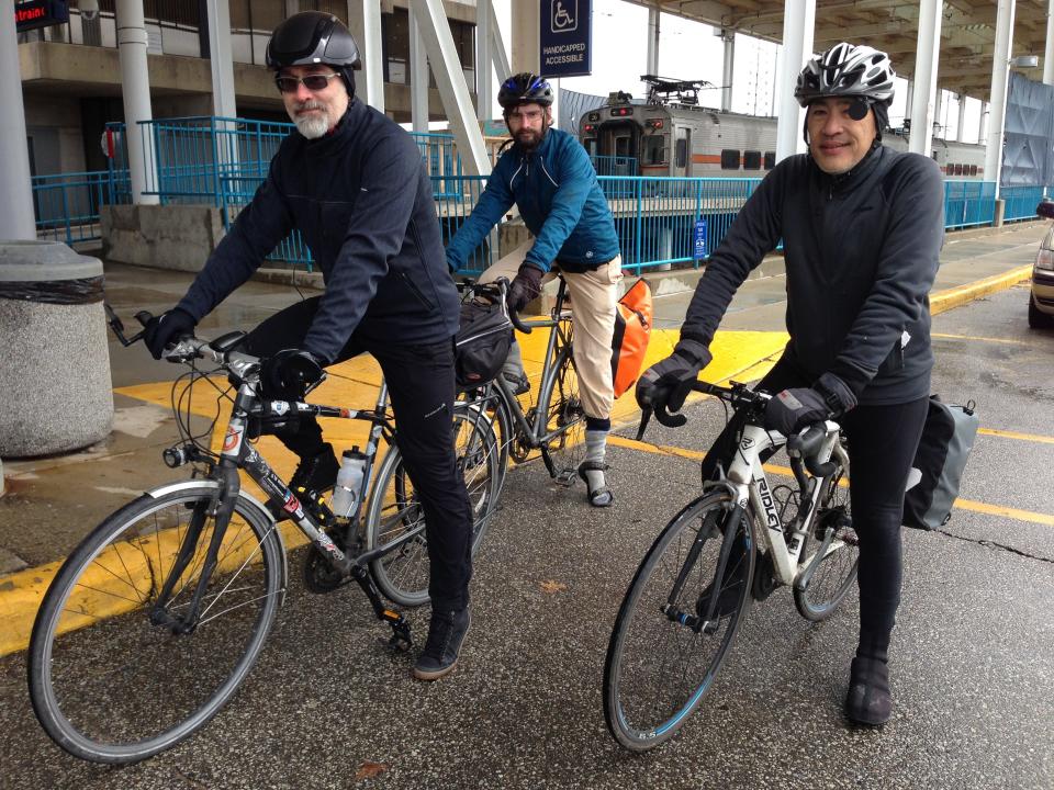Cyclists, like these from Chicago, won't be boarding South Shore trains at South Bend International Airport this year as work continues on the double track project.