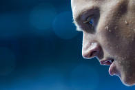 Caeleb Dressel, of United States, after winning a men's 100-meter butterfly semifinal at the 2020 Summer Olympics, Friday, July 30, 2021, in Tokyo, Japan. (AP Photo/David Goldman)