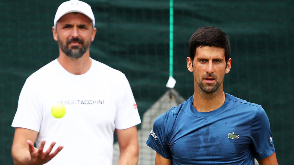 Goran Ivanisevic and Novak Djokovic during a practice session ahead of Wimbledon. (Photo by Clive Brunskill/Getty Images)