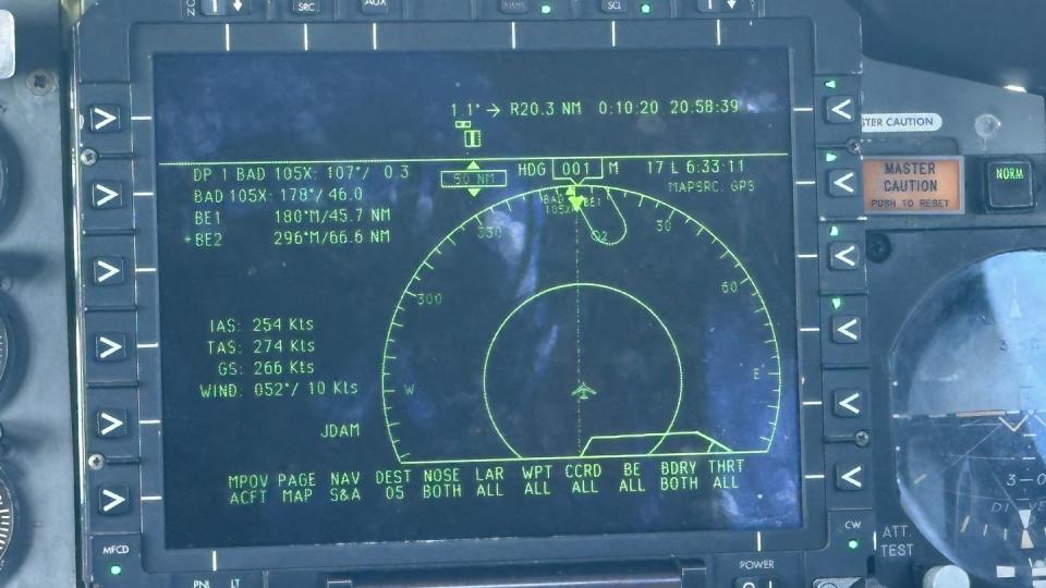 On this Jan. 4, 2024, training flight on a B-52H Stratofortress, the bomber's new digital display wasn't working. The pilots had to rely on an older navigation system, seen here. (Stephen Losey/Staff)