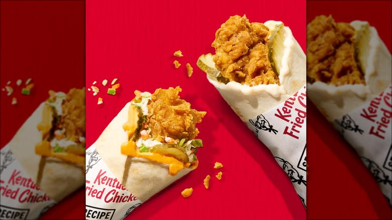 KFC's chicken wraps on red background