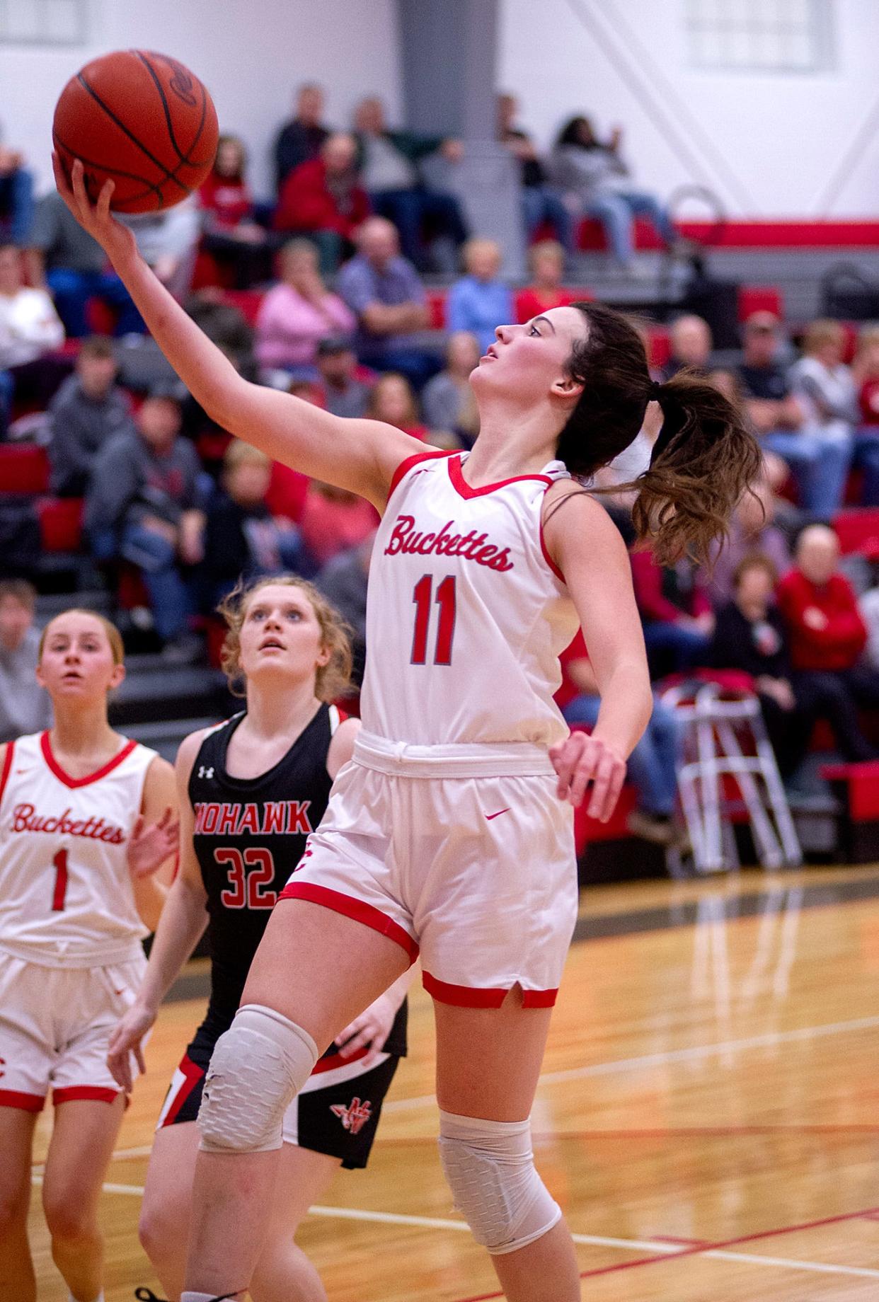 Buckeye Central's Kennedy Deppen lays the ball in.