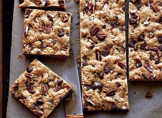 Feel free to swap walnuts or almonds for the pecans in this recipe, or use half nuts and half dried cranberries for a tart, chewy version.     <strong>Get the <a href="http://www.huffingtonpost.com/2011/10/27/chocolate-chip-pecan-cook_n_1061076.html" target="_hplink">Chocolate-Chip-Pecan Cookie Bars </a>recipe</strong>
