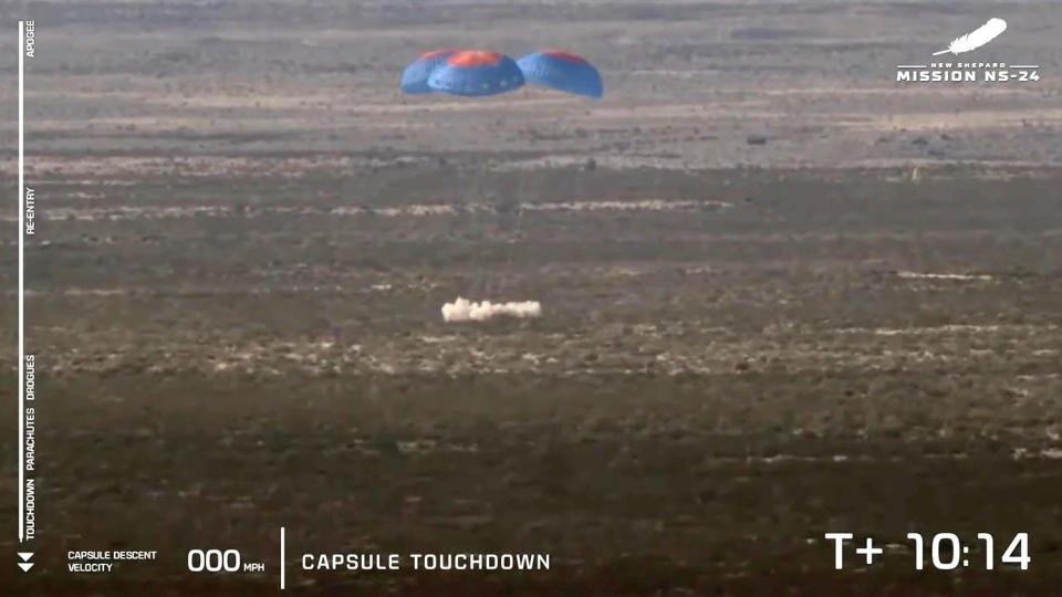 The New Shepard capsule reached a maximum altitude of about 66.5 miles, well above the internationally recognized 